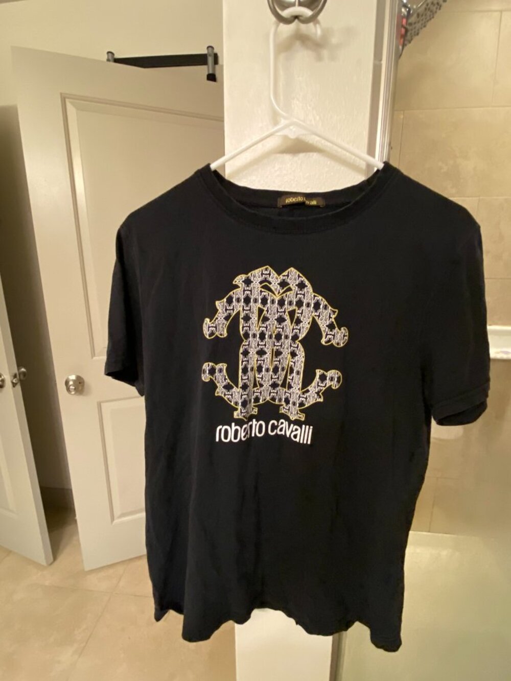 Roberto Cavalli Men's Black Vintage Logo Graphic T Shirt Size XL
